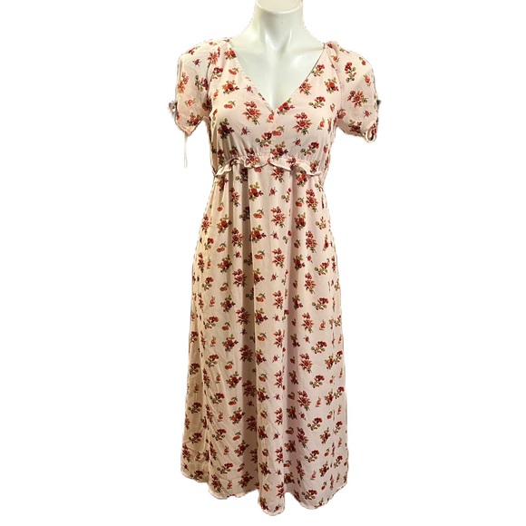 Madewell Tie-Sleeve Ruffle-Waist Midi Dress in Countryside Blooms size 00 - Picture 2 of 12